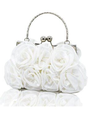 Floral Satin Evening Clutch Bag for Women - Small Purse with Detachable Strap